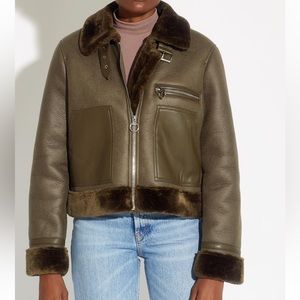 NWT olive green bomber jacket with faux fur trim